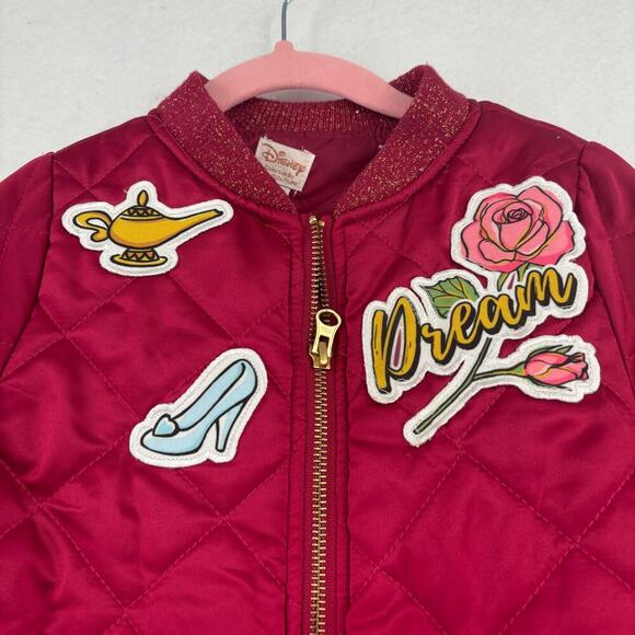 Disney Tutu Couture Bomber Jacket Girl's 7/8 Pink Quilted Embroidered Patches - Picture 2 of 8